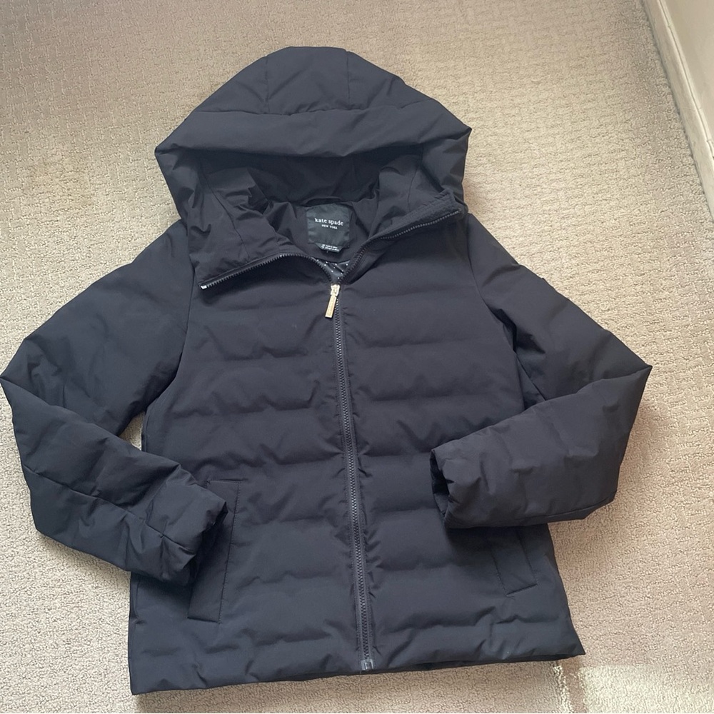 Kate Spade New York down puffer hooded jacket black women’ XS packable light